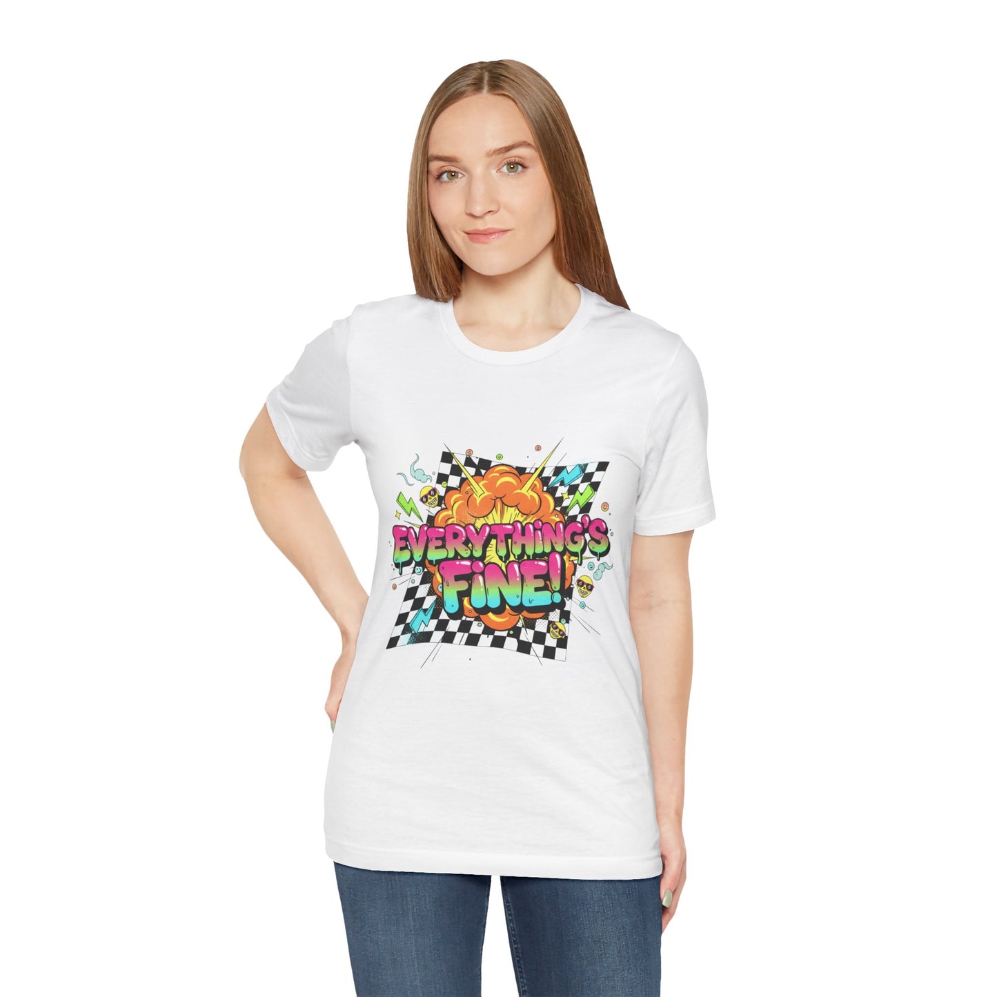 Everything's Fine Tee | crash out meltdown shirt, neon graffiti checkerboard
