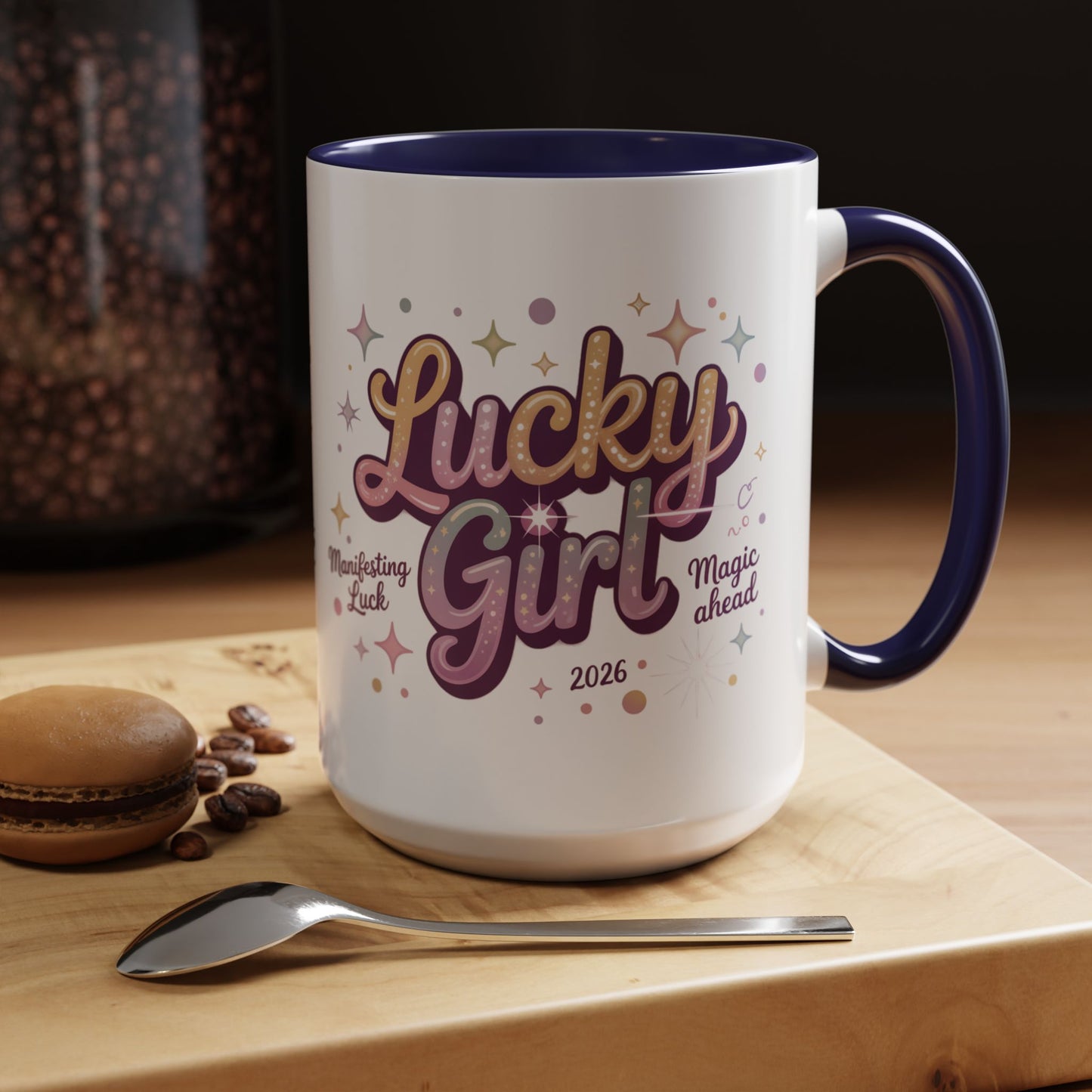 Lucky Girl Accent Coffee Mug — Cute Retro Sparkle Design (11/15oz)
