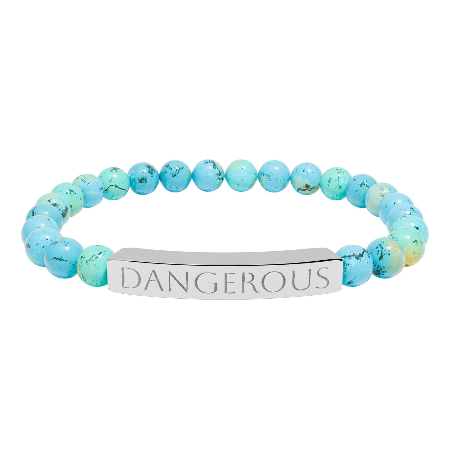 Natural Stone Stretch Bar Bracelet — "Dangerous" Engraved