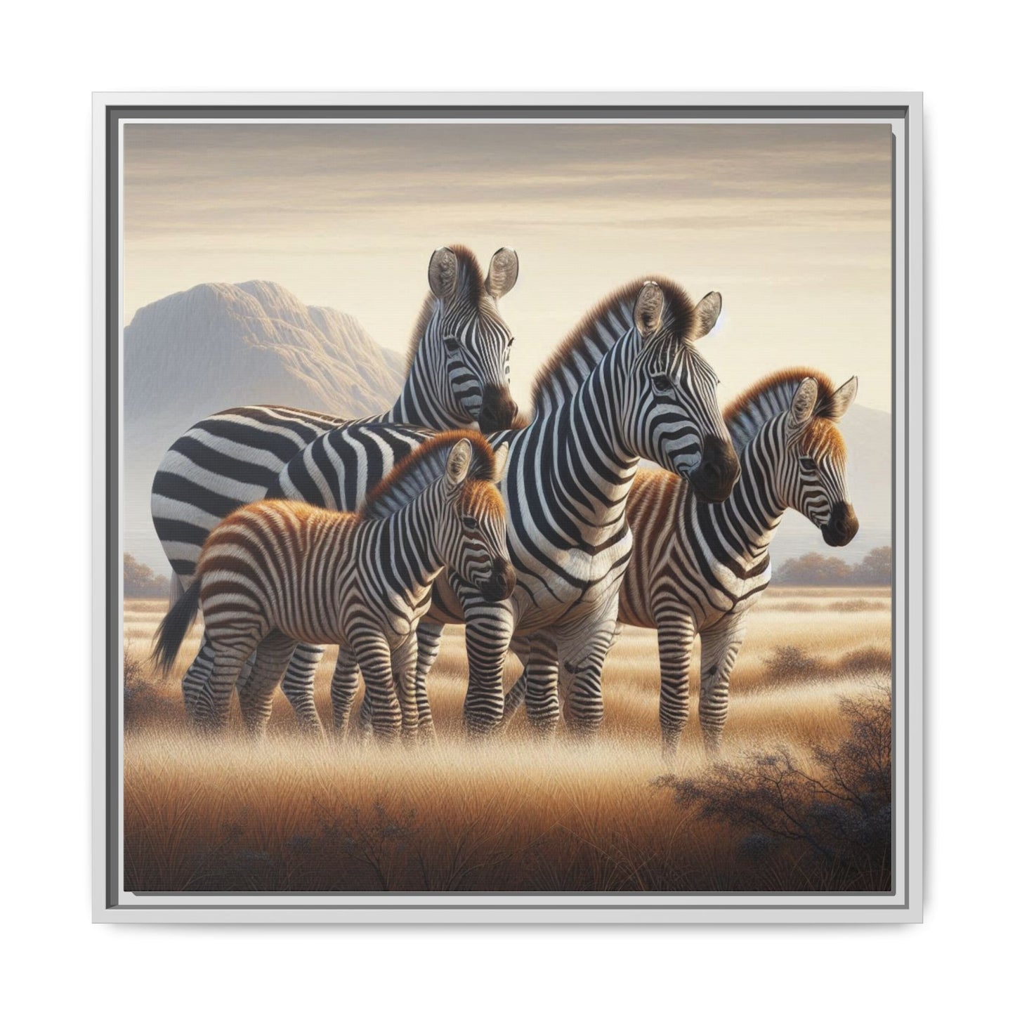 Zebra Family Matte Canvas Framed Wall Art —
