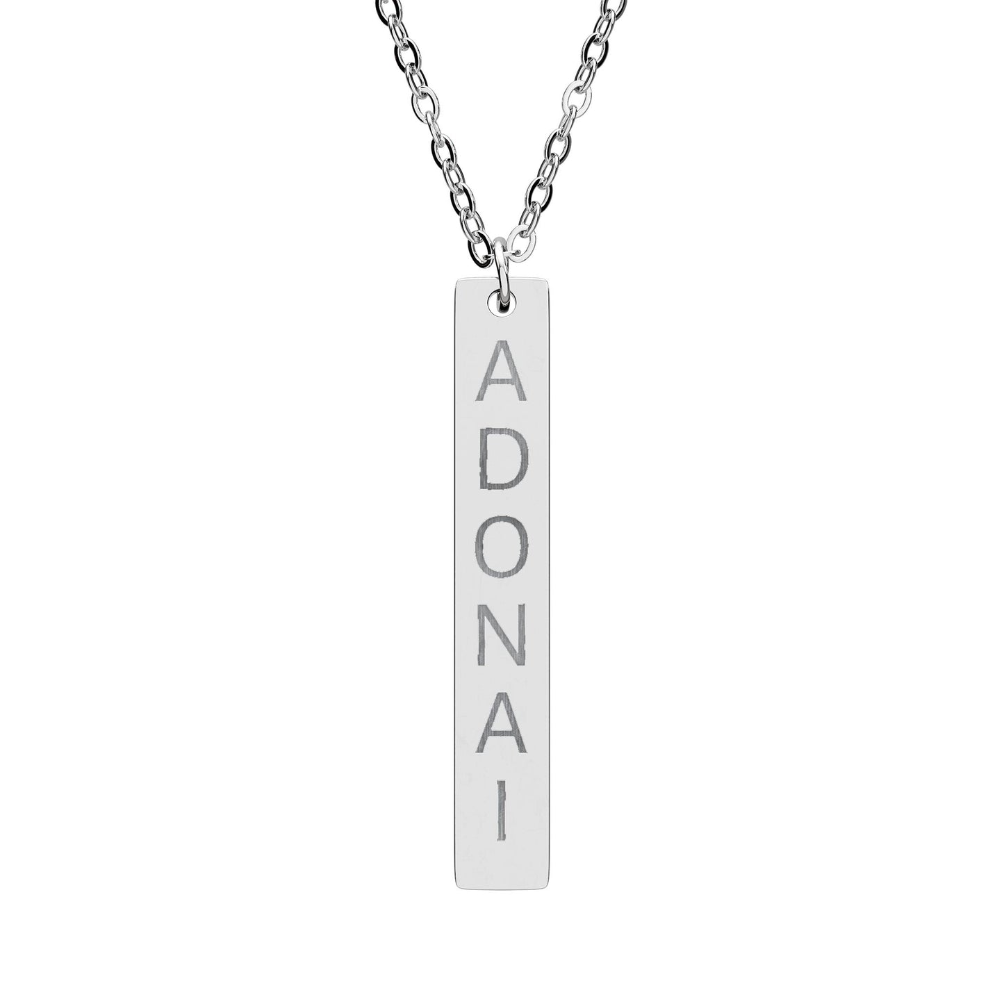 Adonai Almighty God Engraved Vertical Bar Necklace