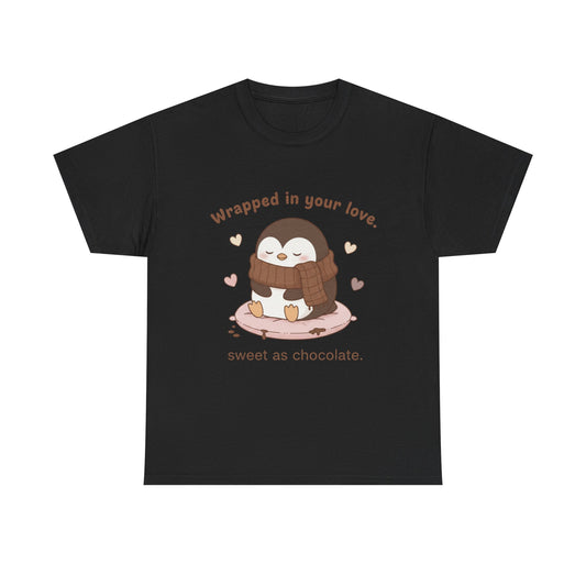 Penguin 'Wrapped in Your Love' Tee — Cute Valentine Chocolate Shirt