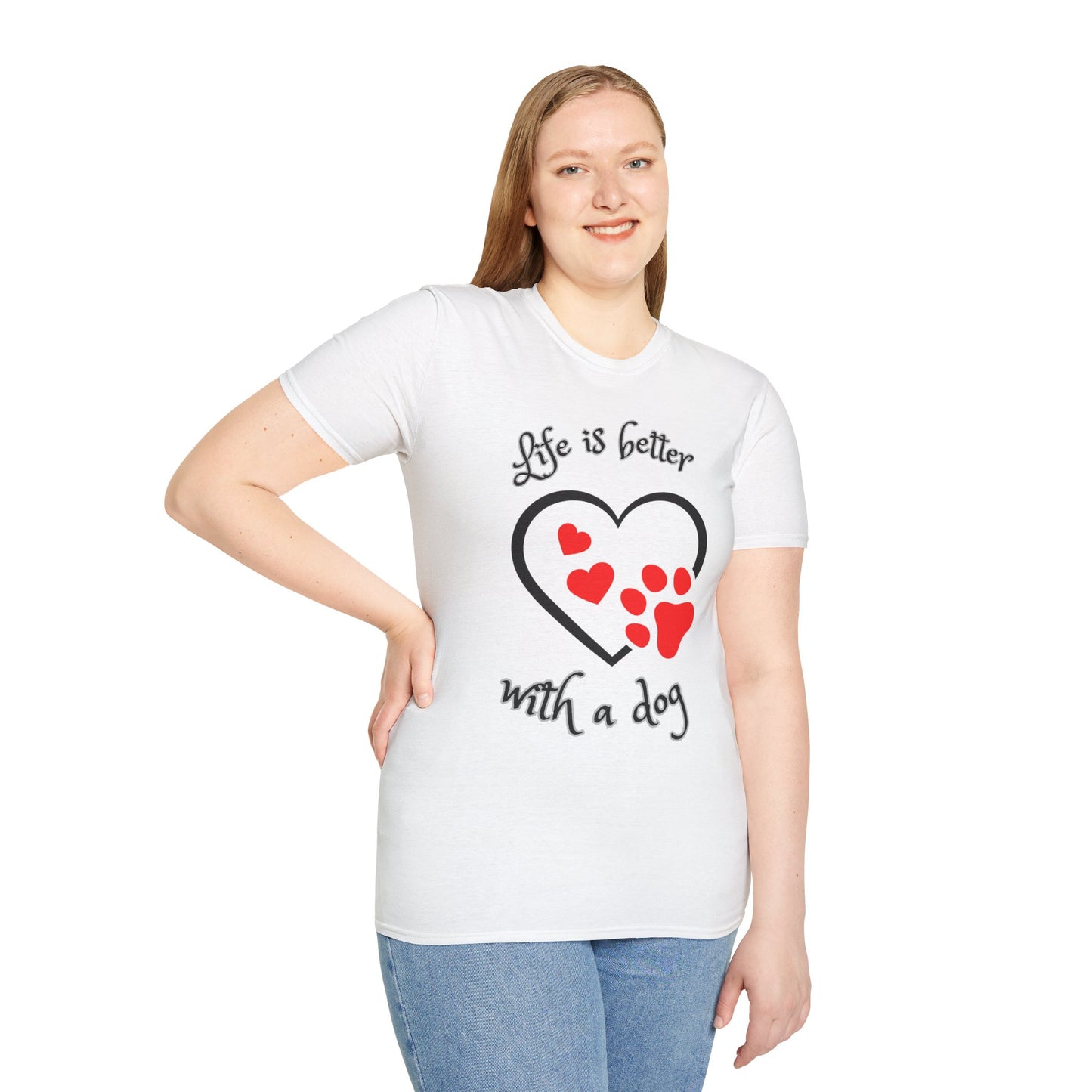 Dog Lover T-Shirt — "Life Is Better With a Dog" Heart & Paw Design