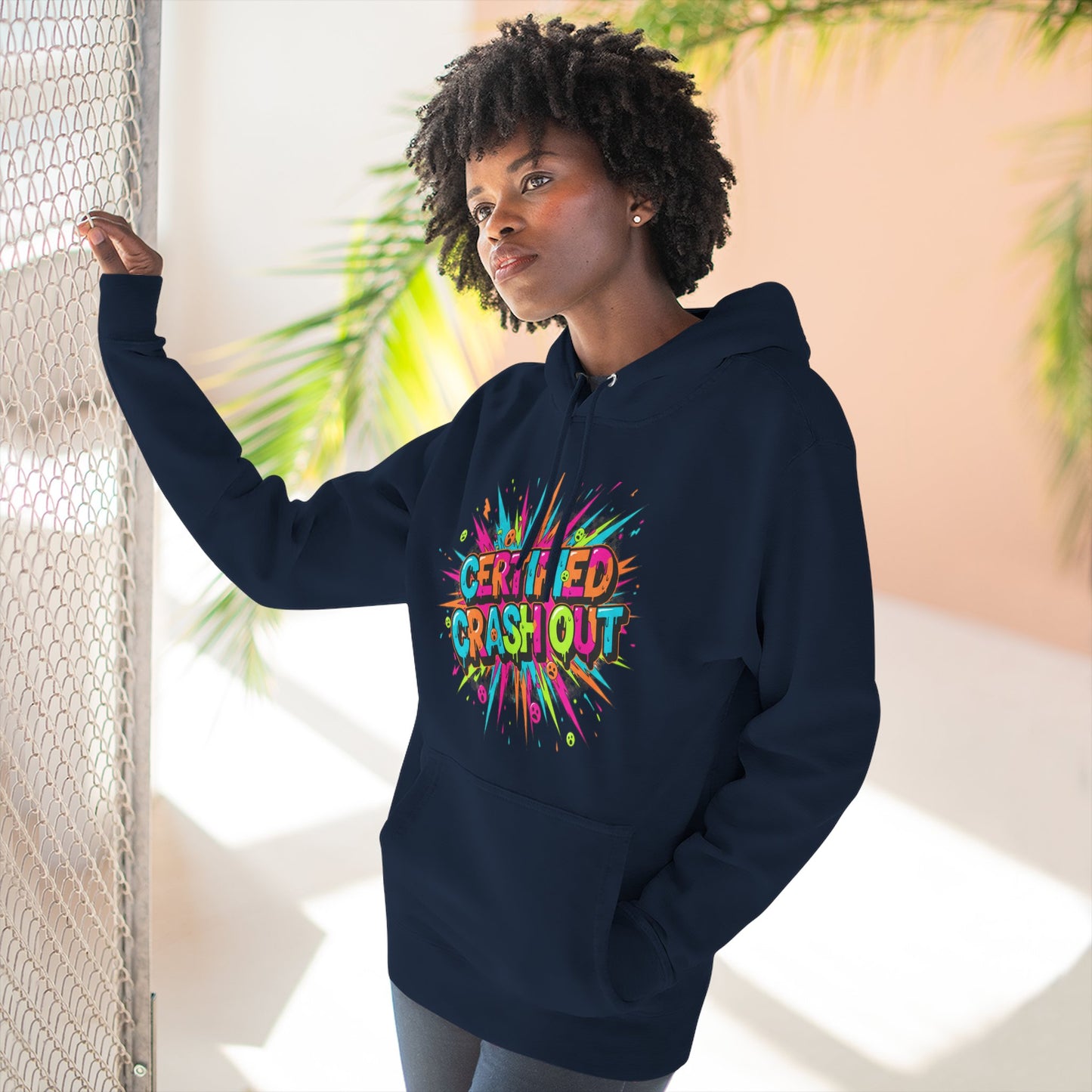 Certified Crash Out Hoodie — Colorful Splash Graphic Fleece Hooded Sweatshirt
