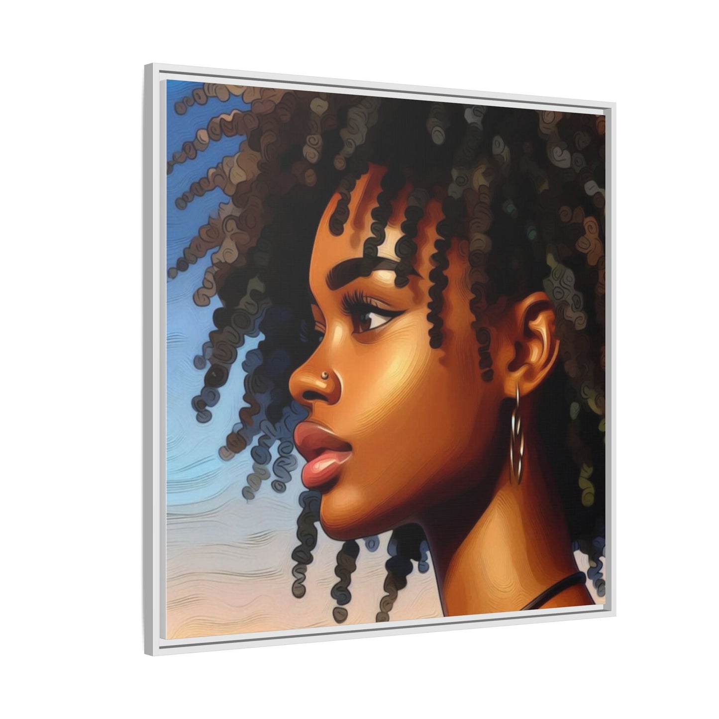 Black Woman with Natural Curls — Matte Framed Canvas Wall Art