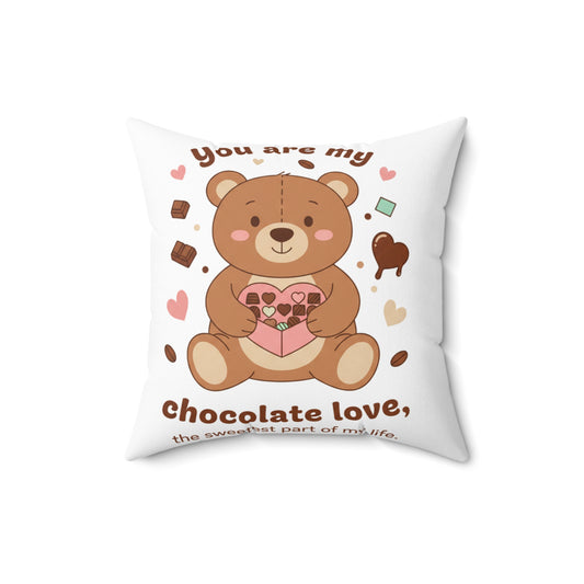 Valentine Bear Pillow — "You Are My Chocolate Love" Cute Teddy Heart Throw Pillow