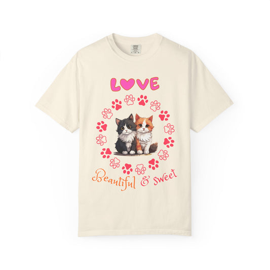 Love Kittens T-Shirt — "Beautiful & Sweet" Cat Paw Graphic Tee