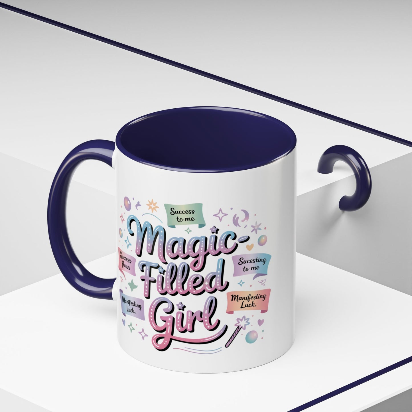 -Filled Girl Accent Coffee Mug — Inspirational Pink Pastel 11/15oz