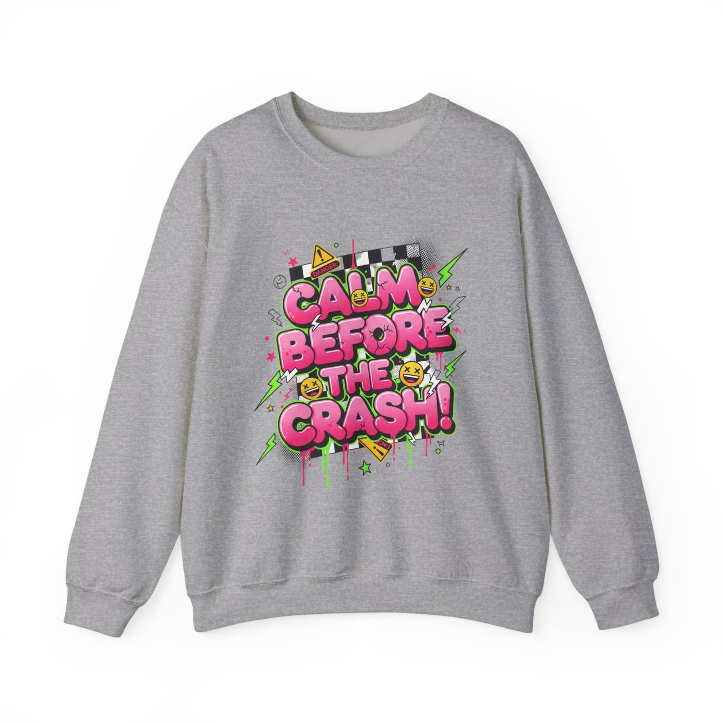 Calm Before the Crash Crewneck Sweatshirt | neon graffiti, meltdown streetwear