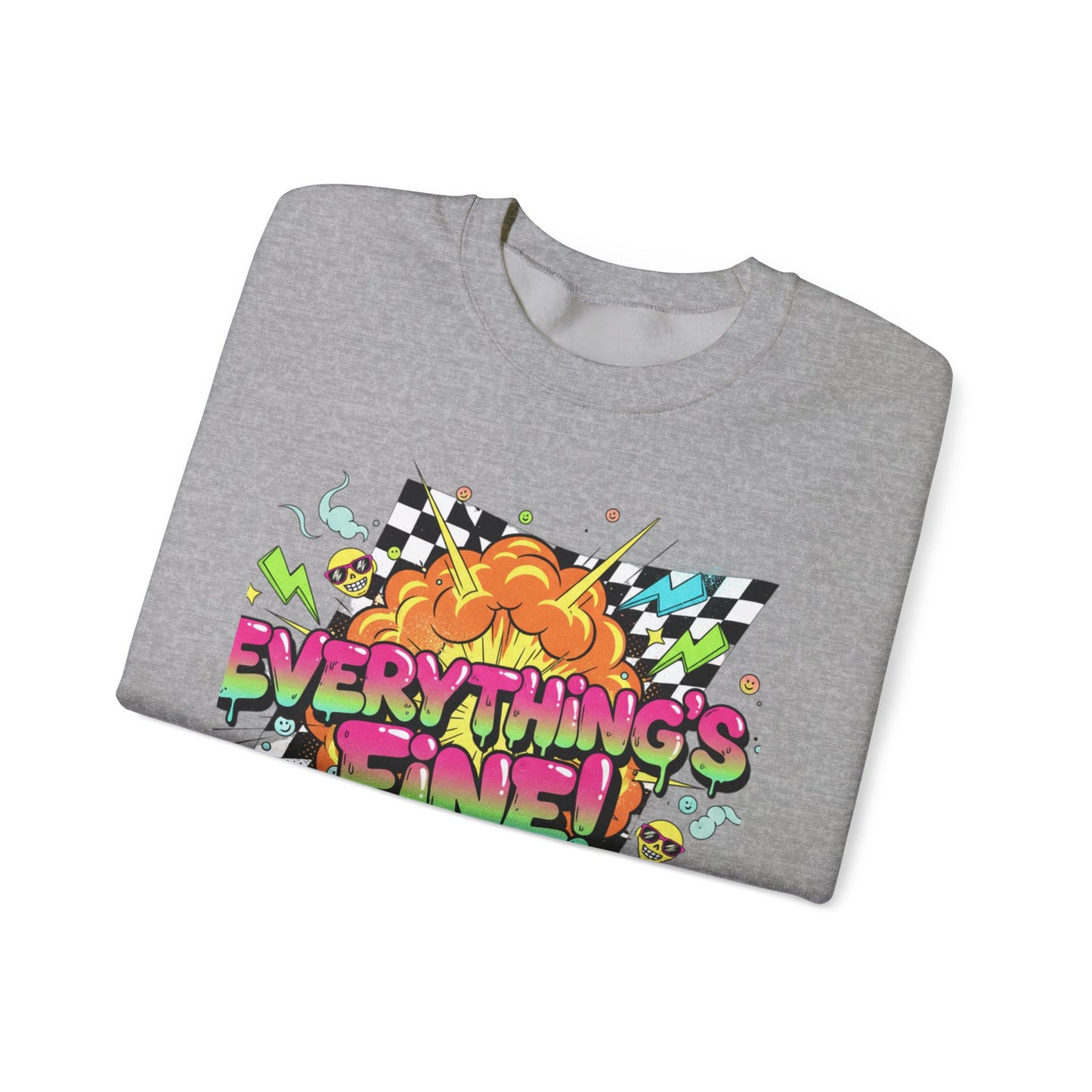 Everything’s Fine! Crewneck Sweatshirt | neon graffiti, meltdown design
