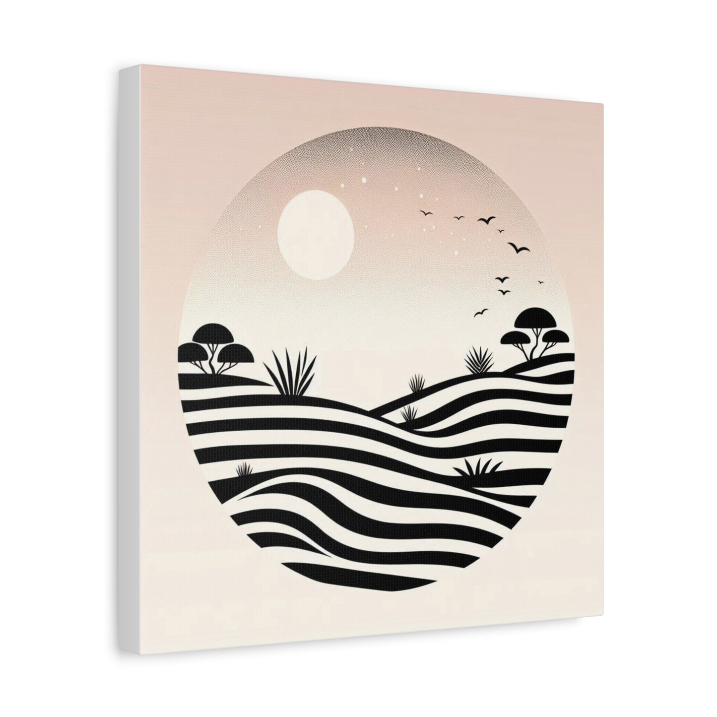 Abstract Desert Landscape Canvas Print — Minimal Black & Blush Wall Art