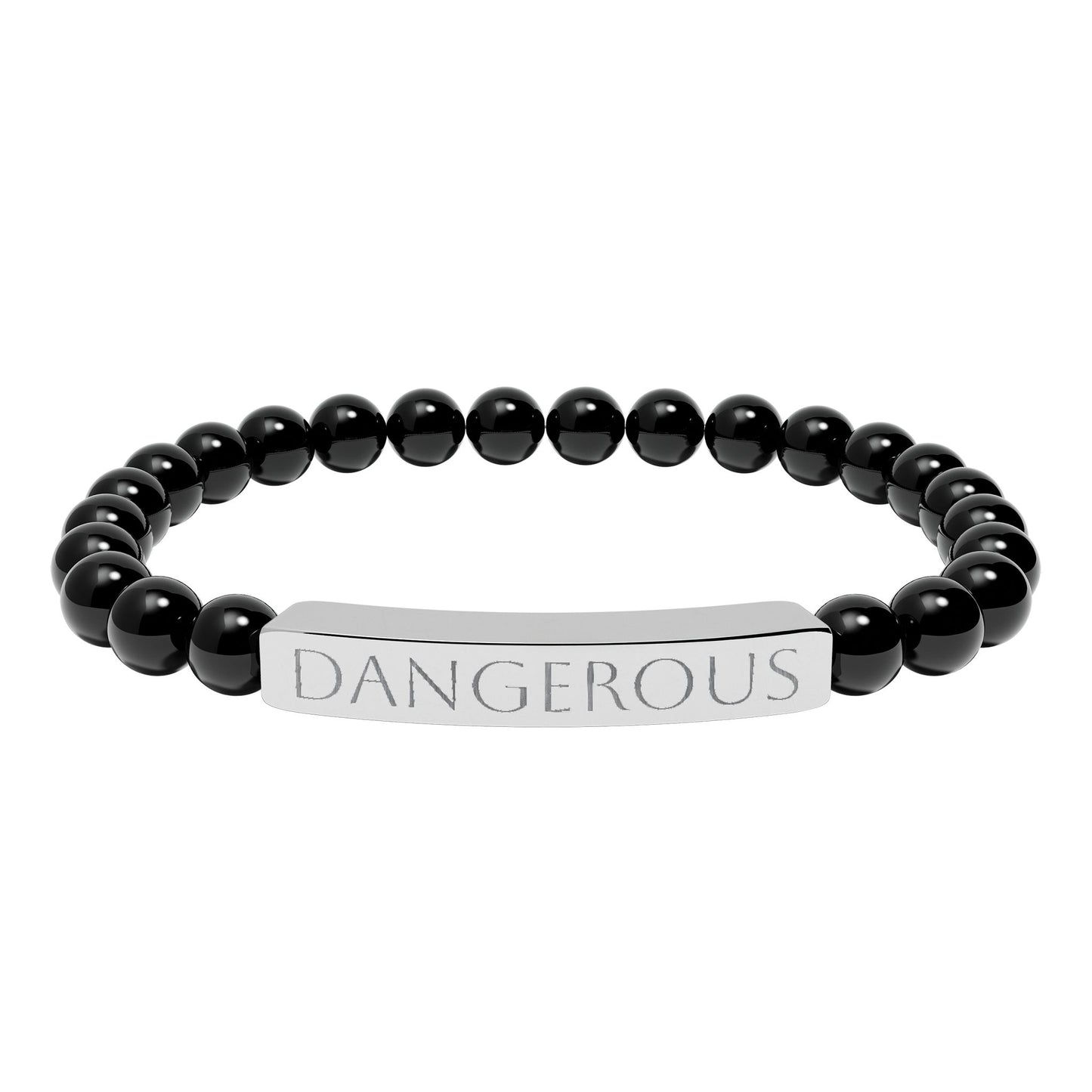 Natural Stone Stretch Bar Bracelet — "Dangerous" Engraved