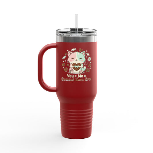 40oz Insulated Travel Mug — Cute Cat "You're Mine Sweetest Love Ever" Thermal Tumbler