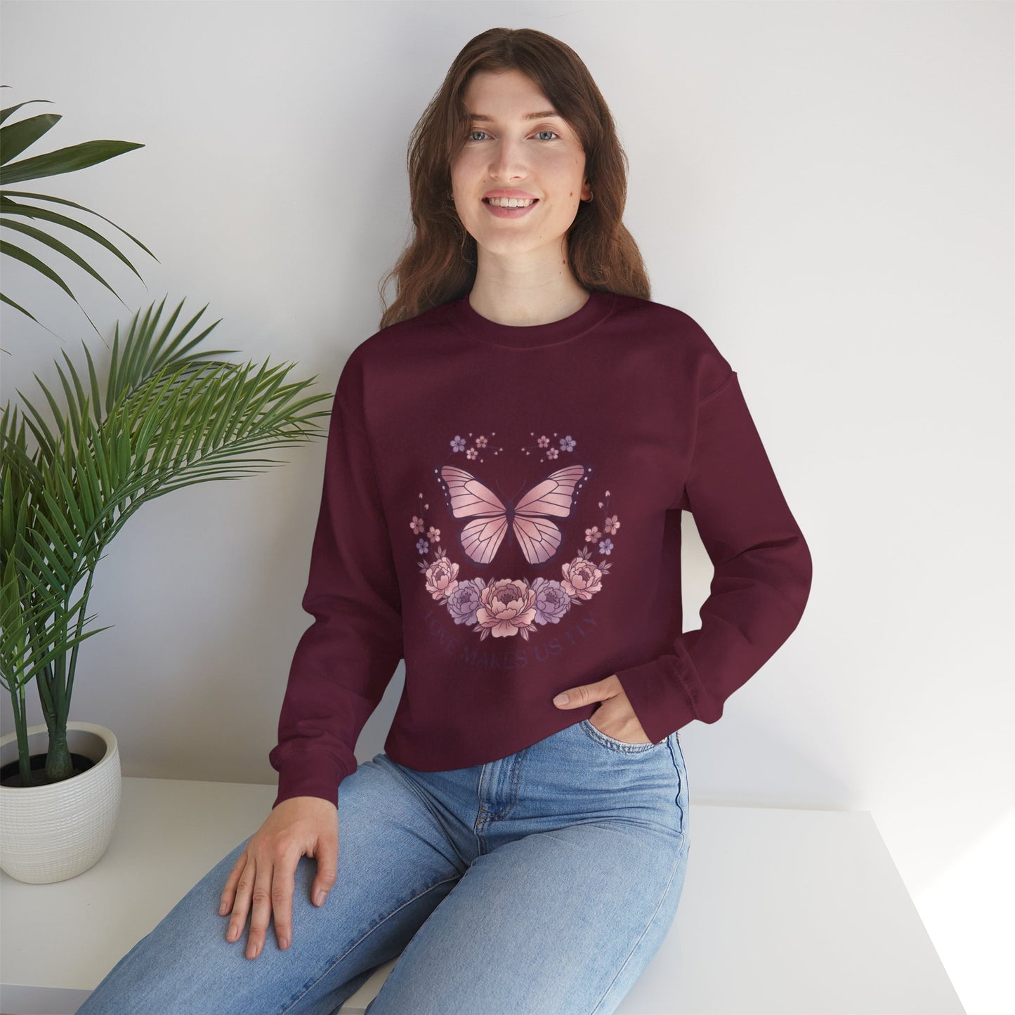 Love Makes Us Fly Butterfly & Flower Sweatshirt