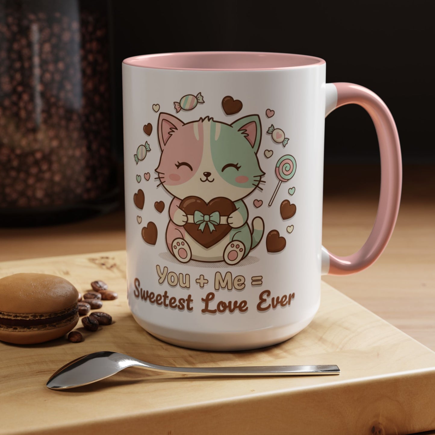 Sweetest Love Ever Accent Coffee Mug — "You + me = sweetest love ever" (11/15 oz)