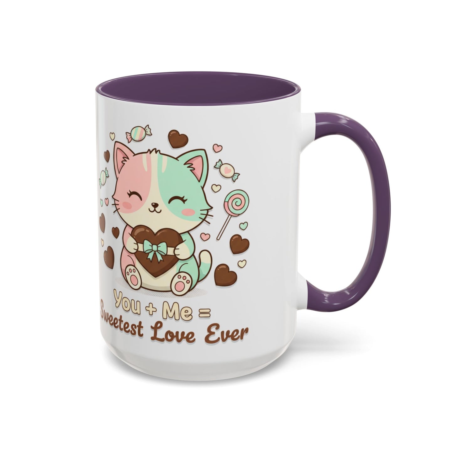 Sweetest Love Ever Accent Coffee Mug — "You + me = sweetest love ever" (11/15 oz)