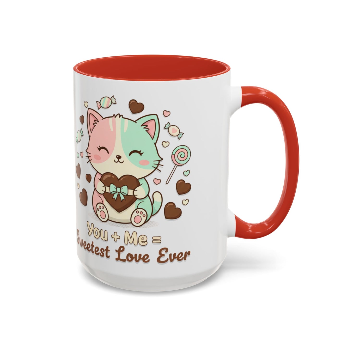 Sweetest Love Ever Accent Coffee Mug — "You + me = sweetest love ever" (11/15 oz)