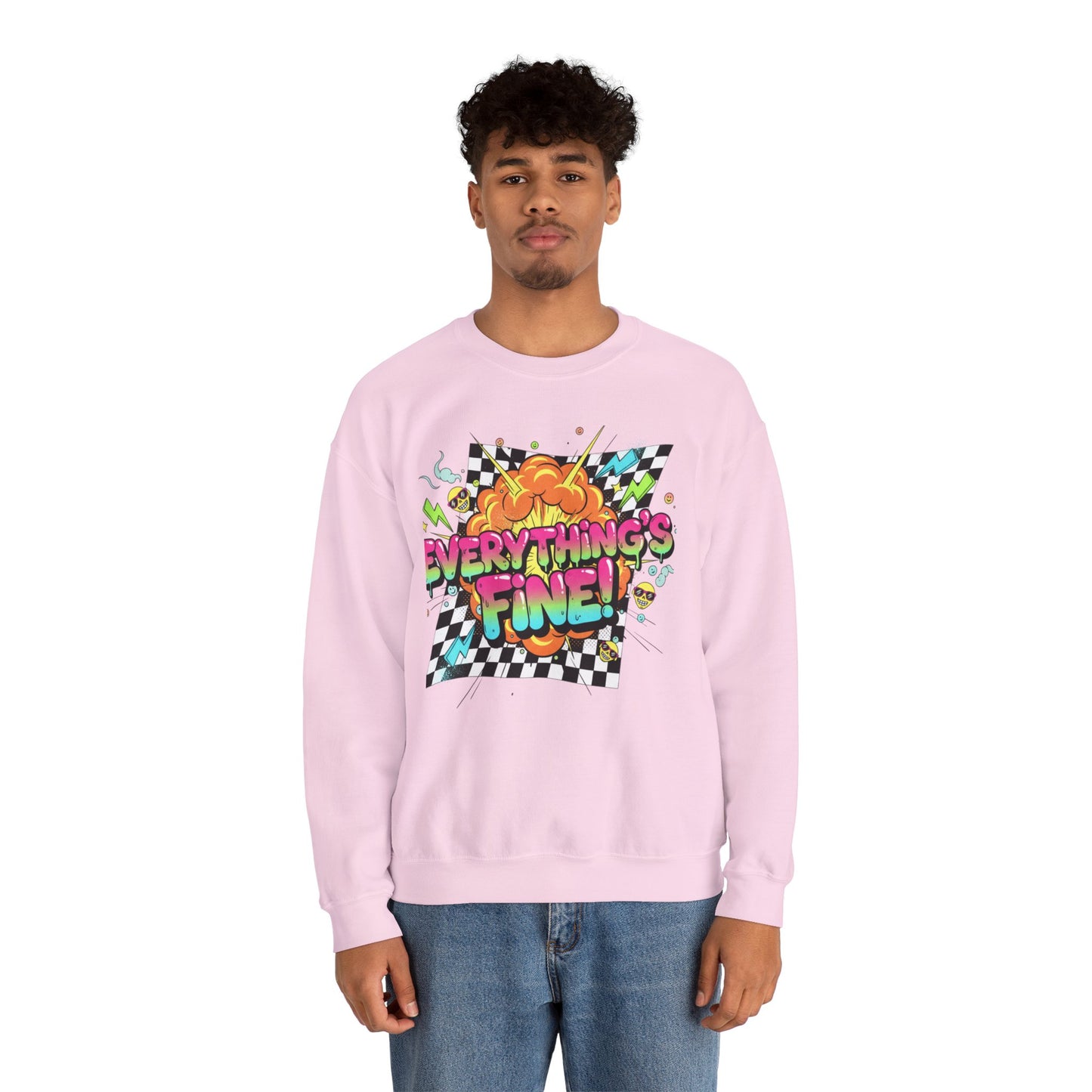Everything’s Fine! Crewneck Sweatshirt | neon graffiti, meltdown design