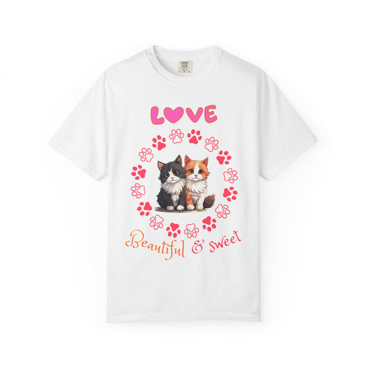 Love Kittens T-Shirt — "Beautiful & Sweet" Cat Paw Graphic Tee