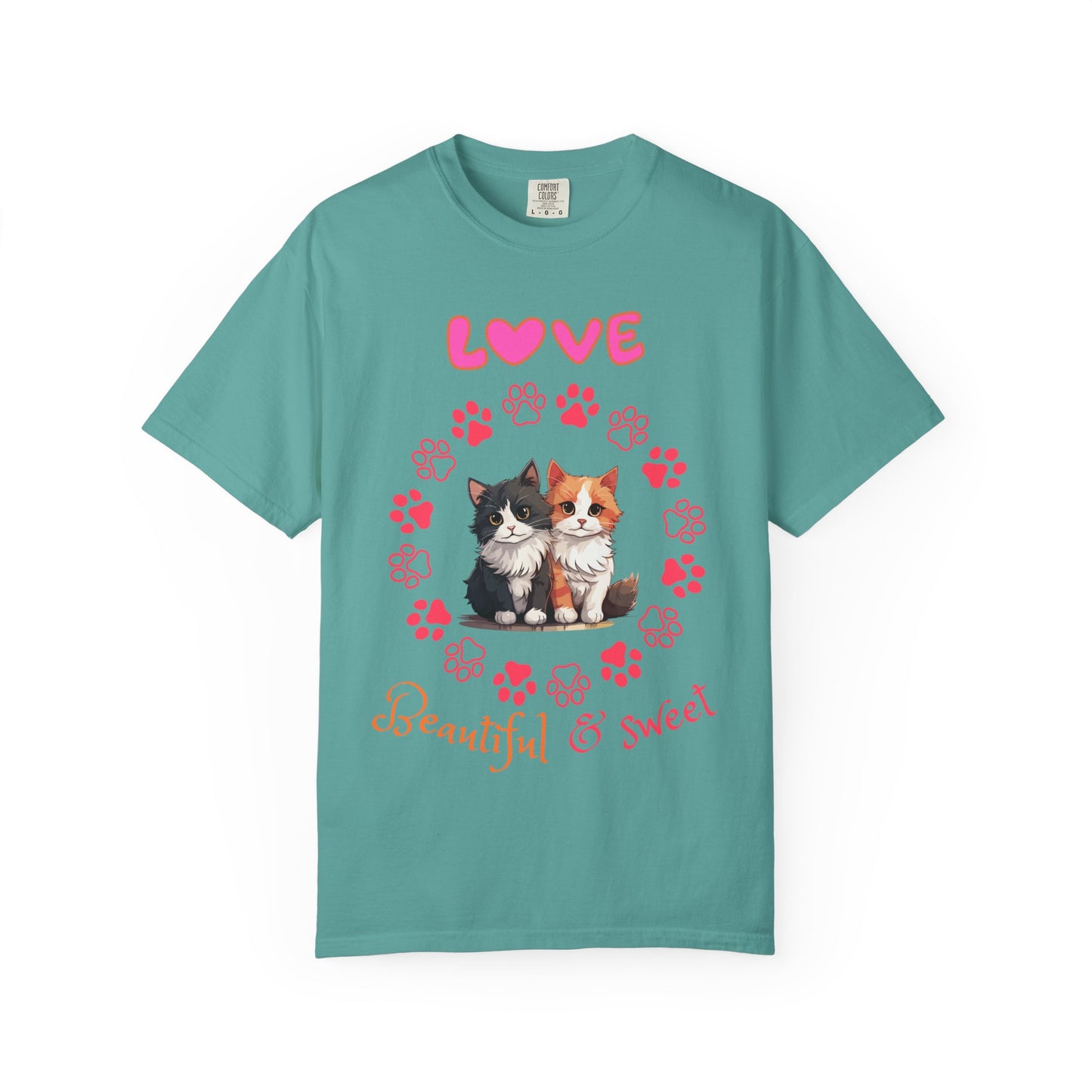 Love Kittens T-Shirt — "Beautiful & Sweet" Cat Paw Graphic Tee