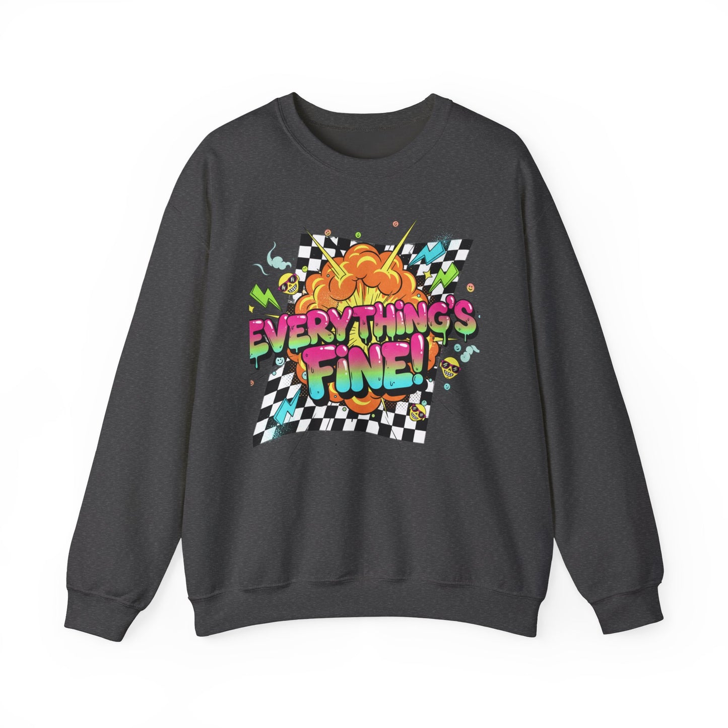 Everything’s Fine! Crewneck Sweatshirt | neon graffiti, meltdown design