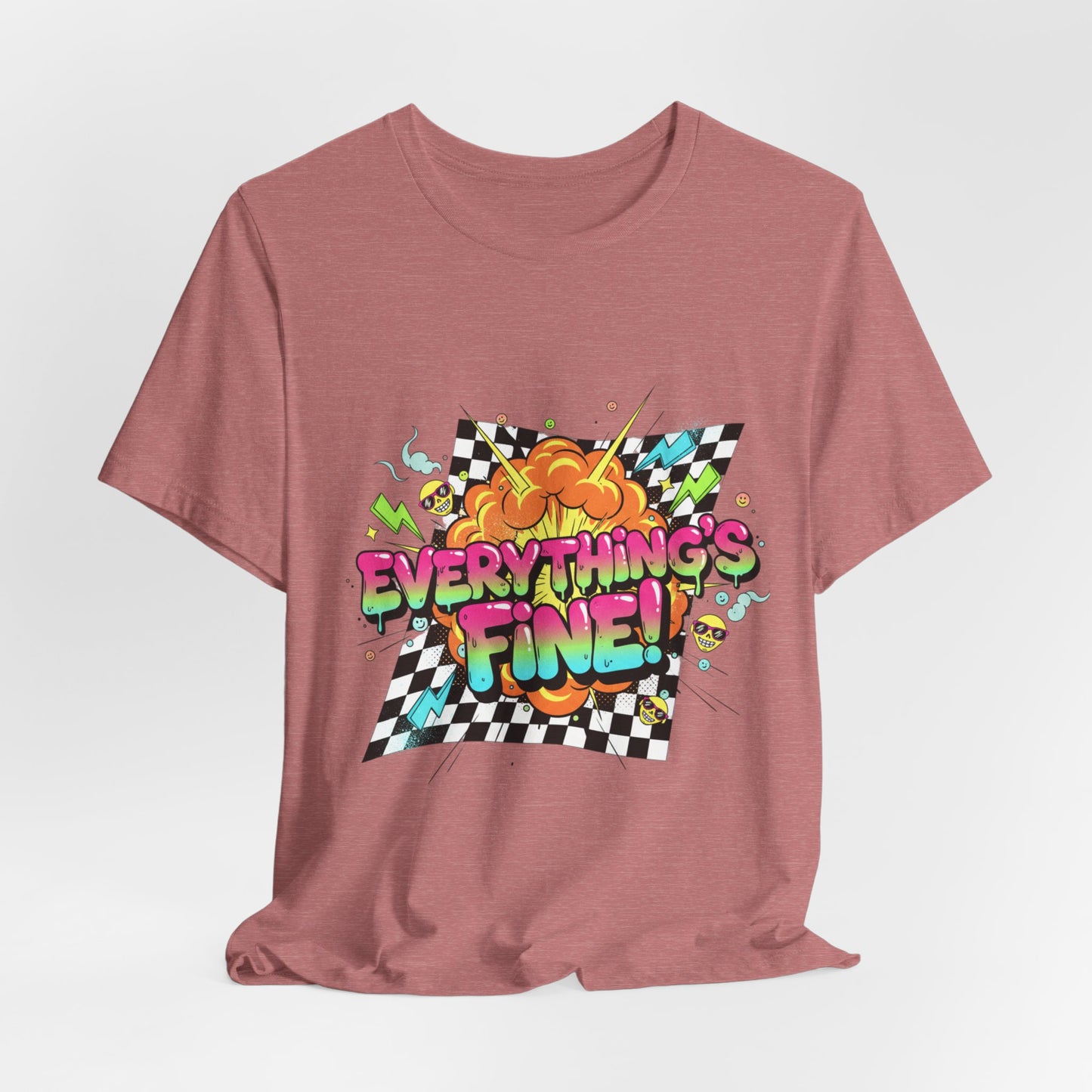 Everything's Fine Tee | crash out meltdown shirt, neon graffiti checkerboard