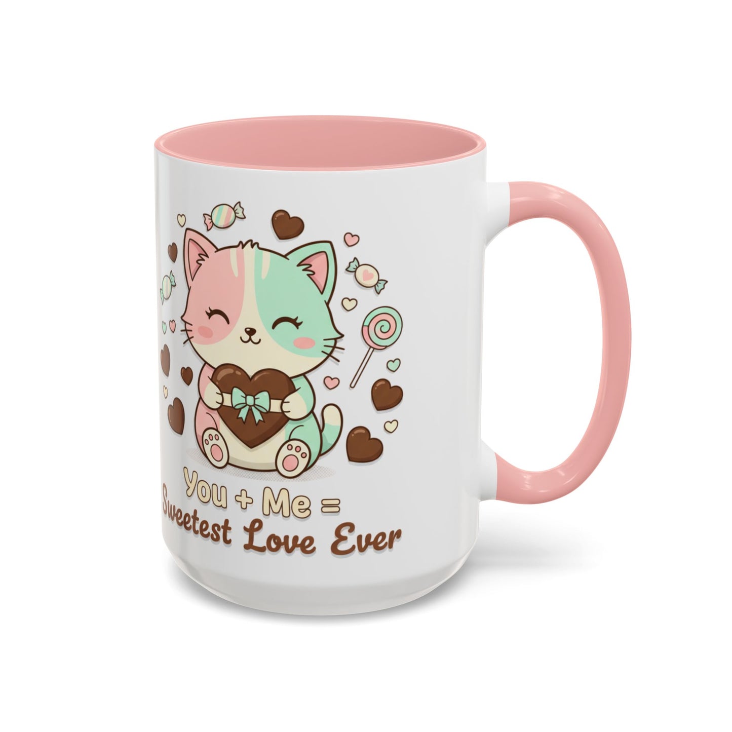 Sweetest Love Ever Accent Coffee Mug — "You + me = sweetest love ever" (11/15 oz)