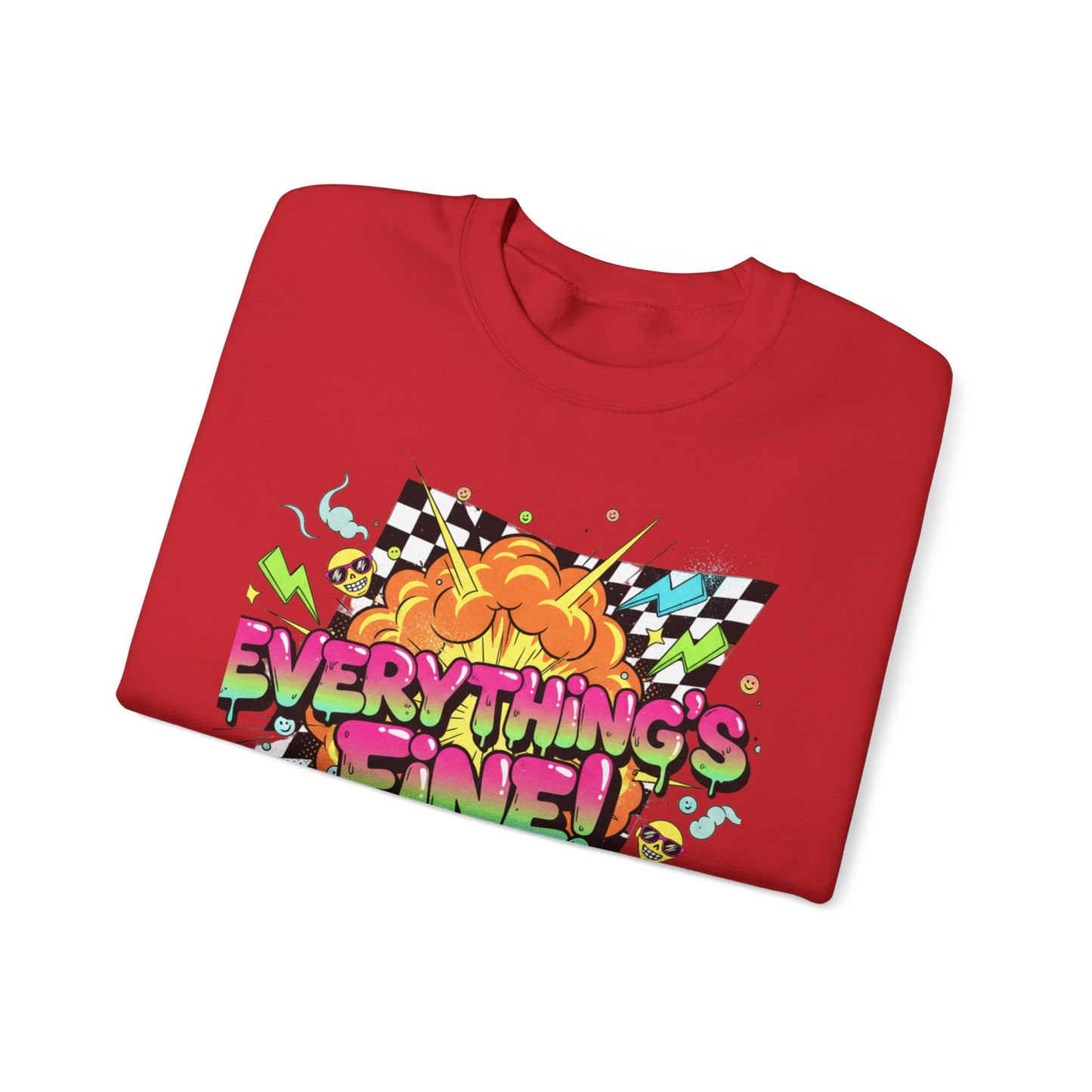 Everything’s Fine! Crewneck Sweatshirt | neon graffiti, meltdown design