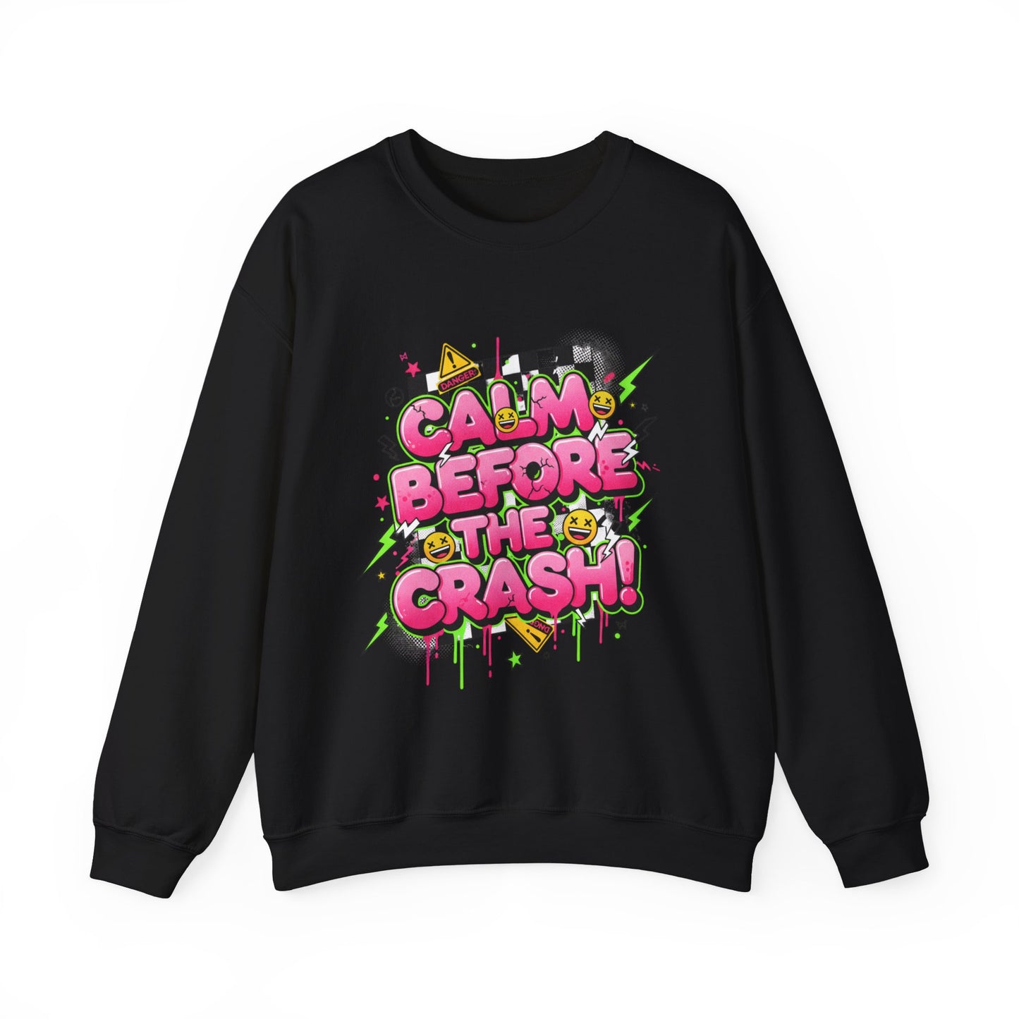 Calm Before the Crash Crewneck Sweatshirt | neon graffiti, meltdown streetwear