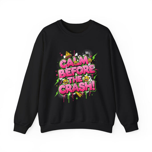Calm Before the Crash Crewneck Sweatshirt | neon graffiti, meltdown streetwear