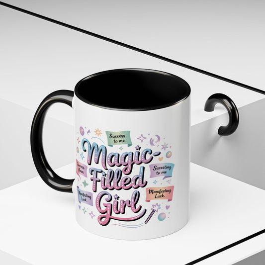 -Filled Girl Accent Coffee Mug — Inspirational Pink Pastel 11/15oz