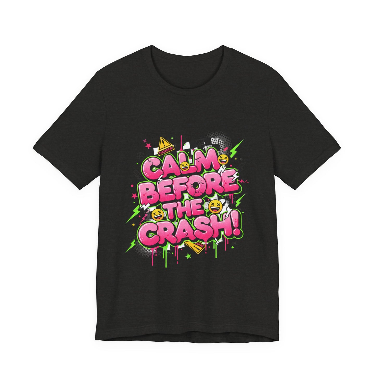 Calm Before the Crash T‑Shirt | neon checkerboard meltdown shirt