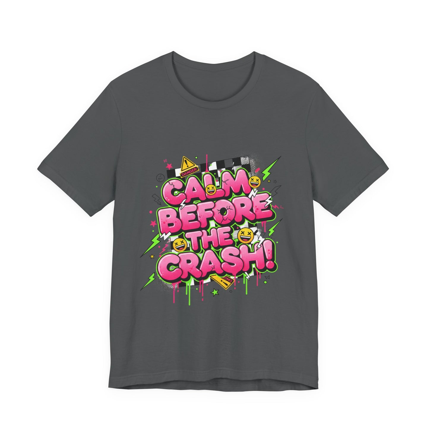 Calm Before the Crash T‑Shirt | neon checkerboard meltdown shirt