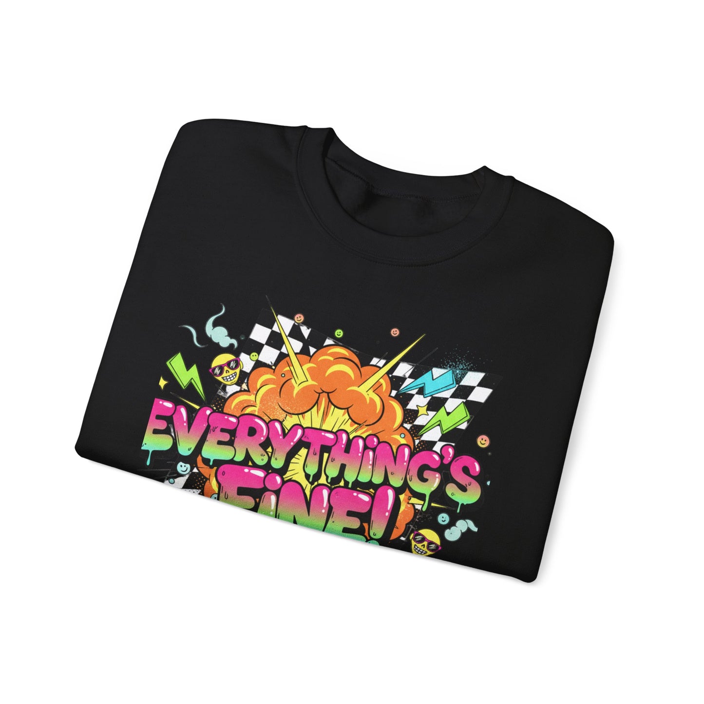 Everything’s Fine! Crewneck Sweatshirt | neon graffiti, meltdown design