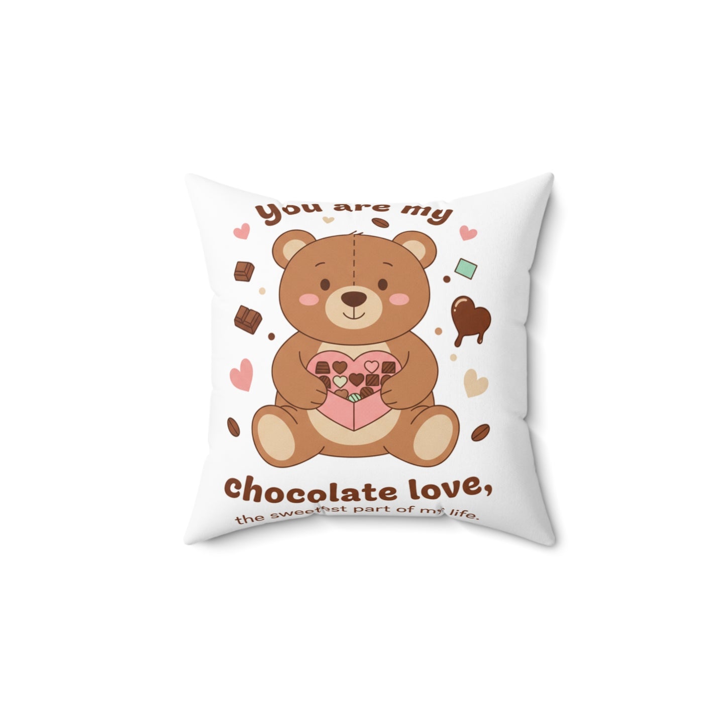 Valentine Bear Pillow — "You Are My Chocolate Love" Cute Teddy Heart Throw Pillow