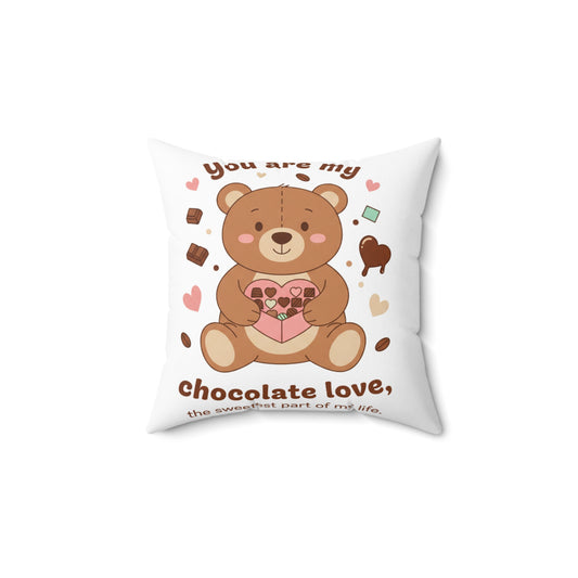 Valentine Bear Pillow — "You Are My Chocolate Love" Cute Teddy Heart Throw Pillow