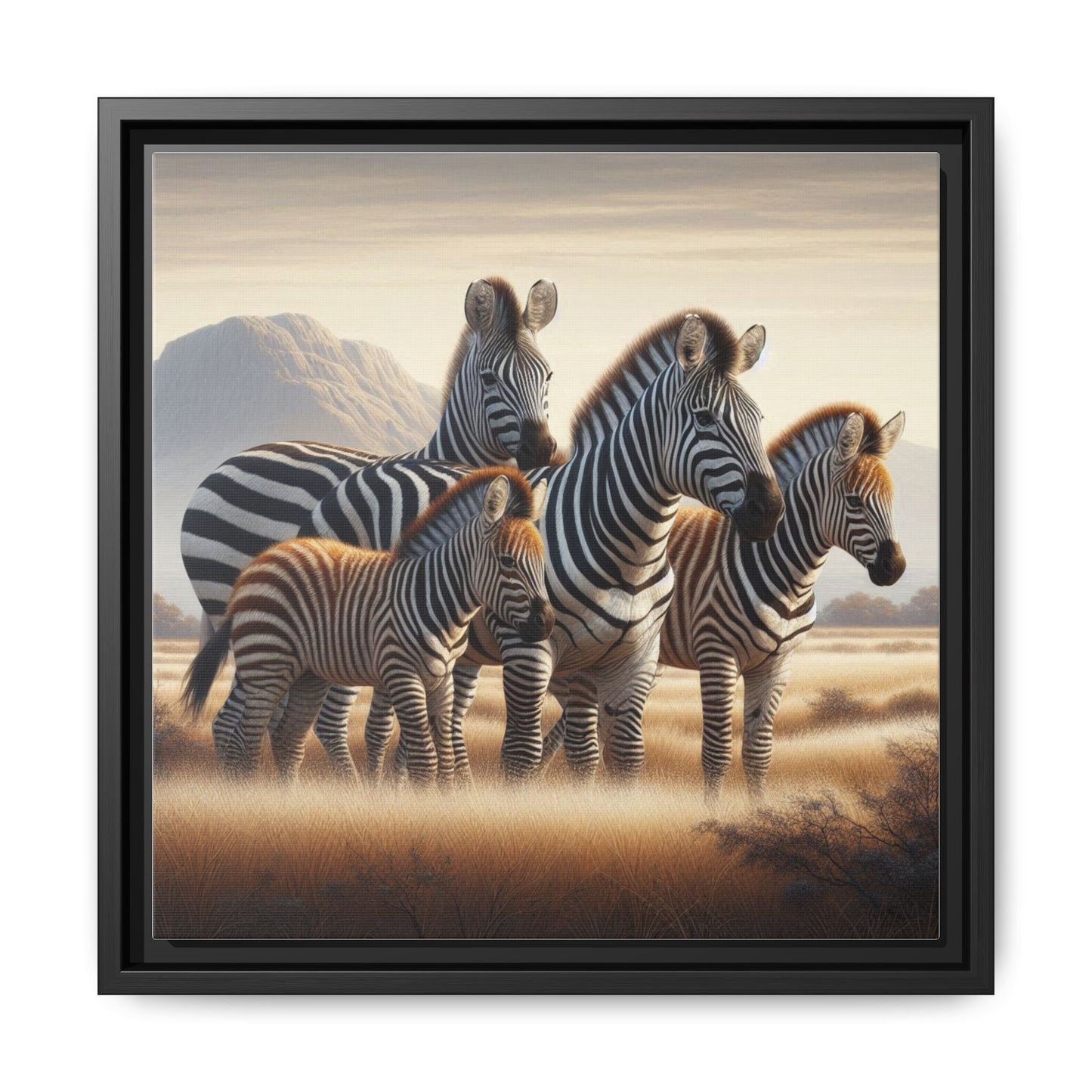 Zebra Family Matte Canvas Framed Wall Art —