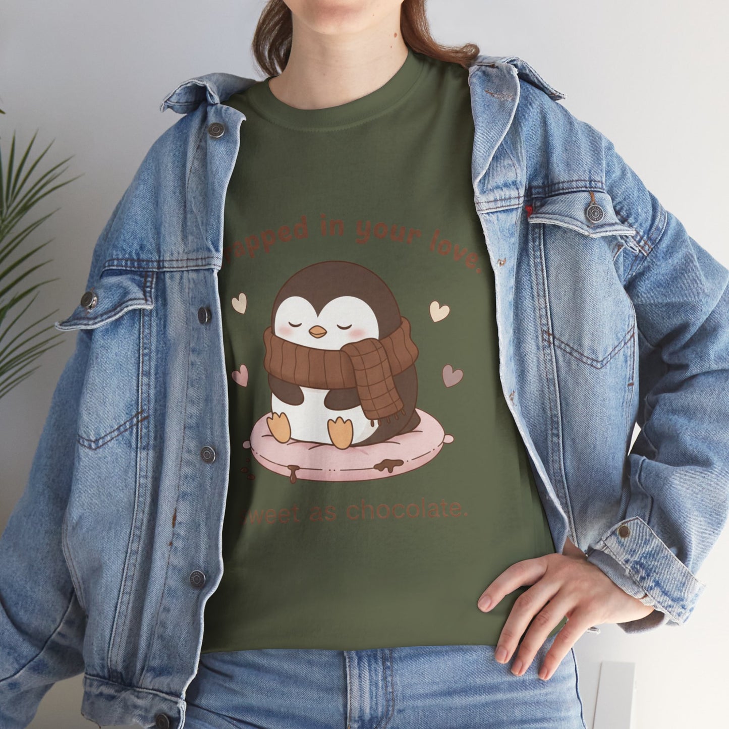 Penguin 'Wrapped in Your Love' Tee — Cute Valentine Chocolate Shirt