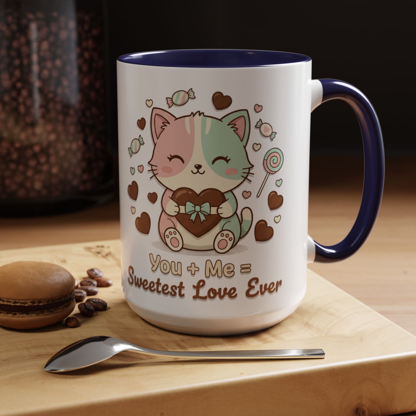Sweetest Love Ever Accent Coffee Mug — "You + me = sweetest love ever" (11/15 oz)