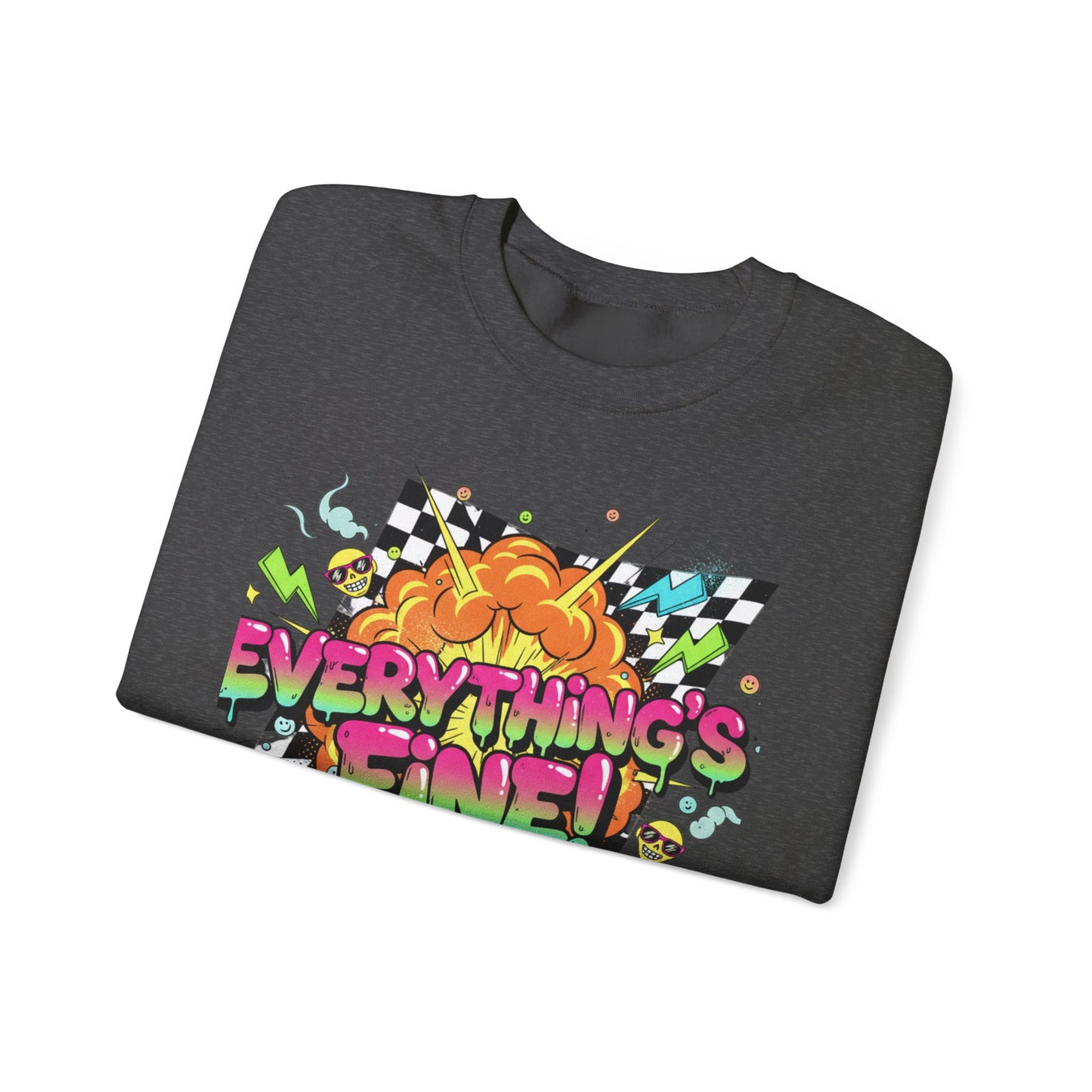 Everything’s Fine! Crewneck Sweatshirt | neon graffiti, meltdown design