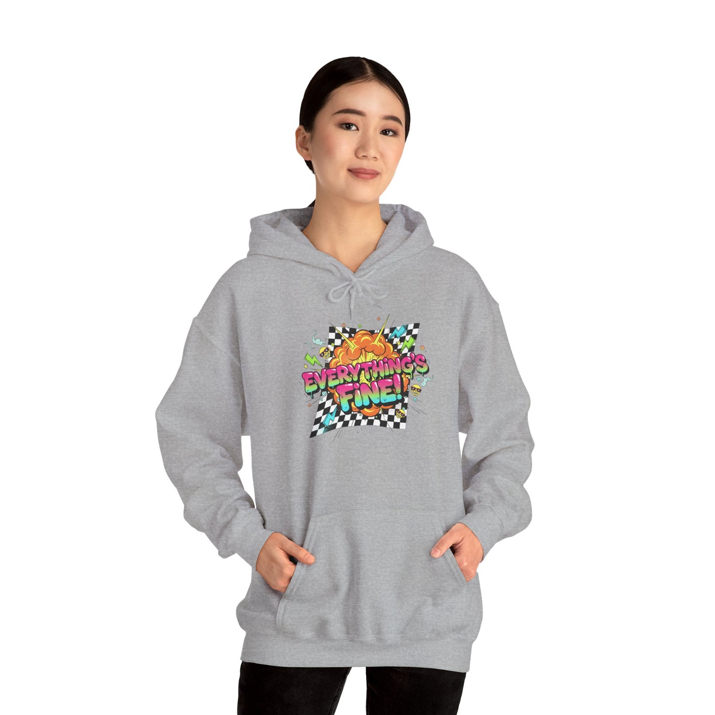 Crash Out Meltdown Graphic Hoodie | neon checkerboard, skate graffiti