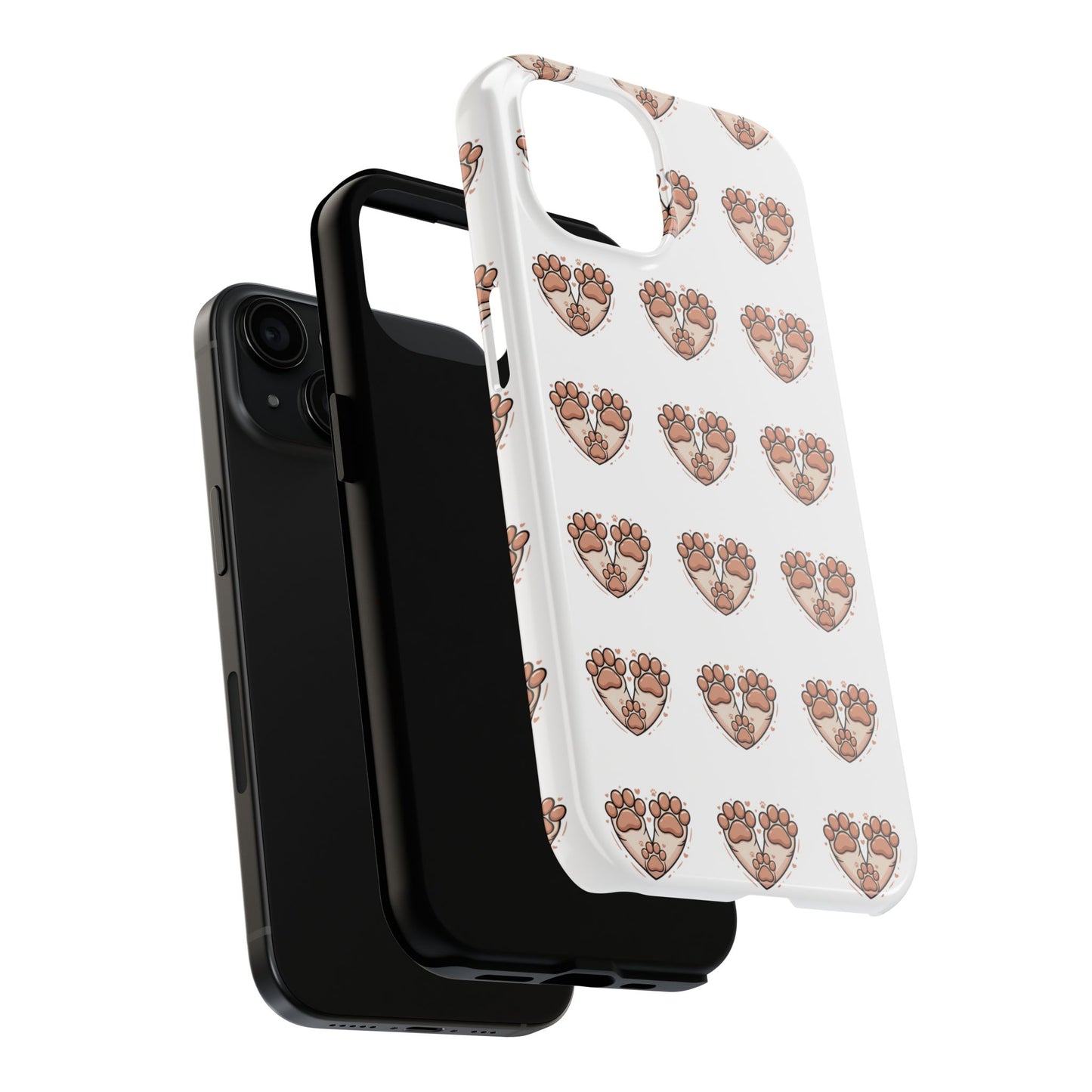 Paw Heart Tough Phone Case — Cute Cat & Dog Paw Print Pattern