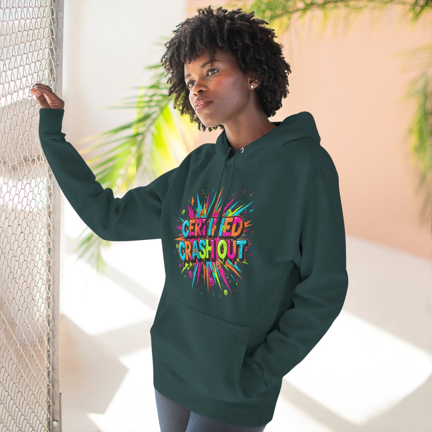 Certified Crash Out Hoodie — Colorful Splash Graphic Fleece Hooded Sweatshirt