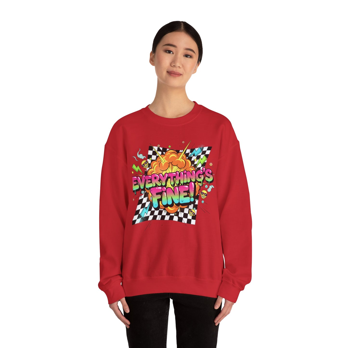 Everything’s Fine! Crewneck Sweatshirt | neon graffiti, meltdown design