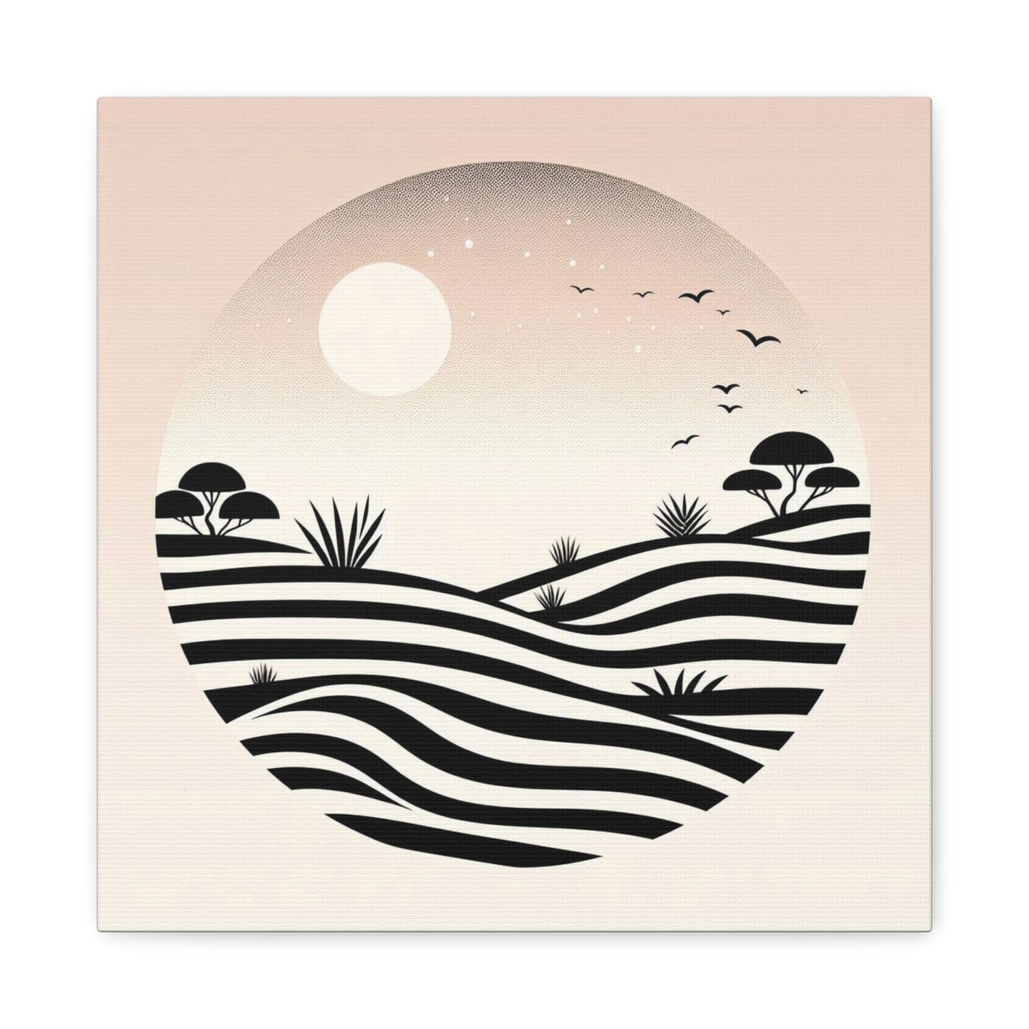 Abstract Desert Landscape Canvas Print — Minimal Black & Blush Wall Art