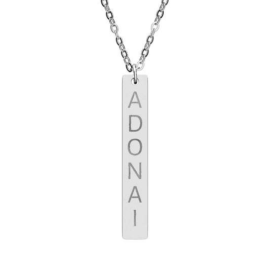 Adonai Almighty God Engraved Vertical Bar Necklace