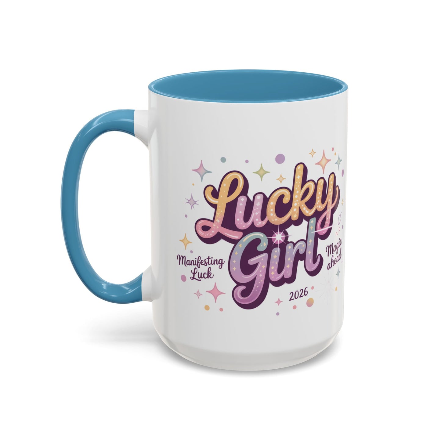Lucky Girl Accent Coffee Mug — Cute Retro Sparkle Design (11/15oz)
