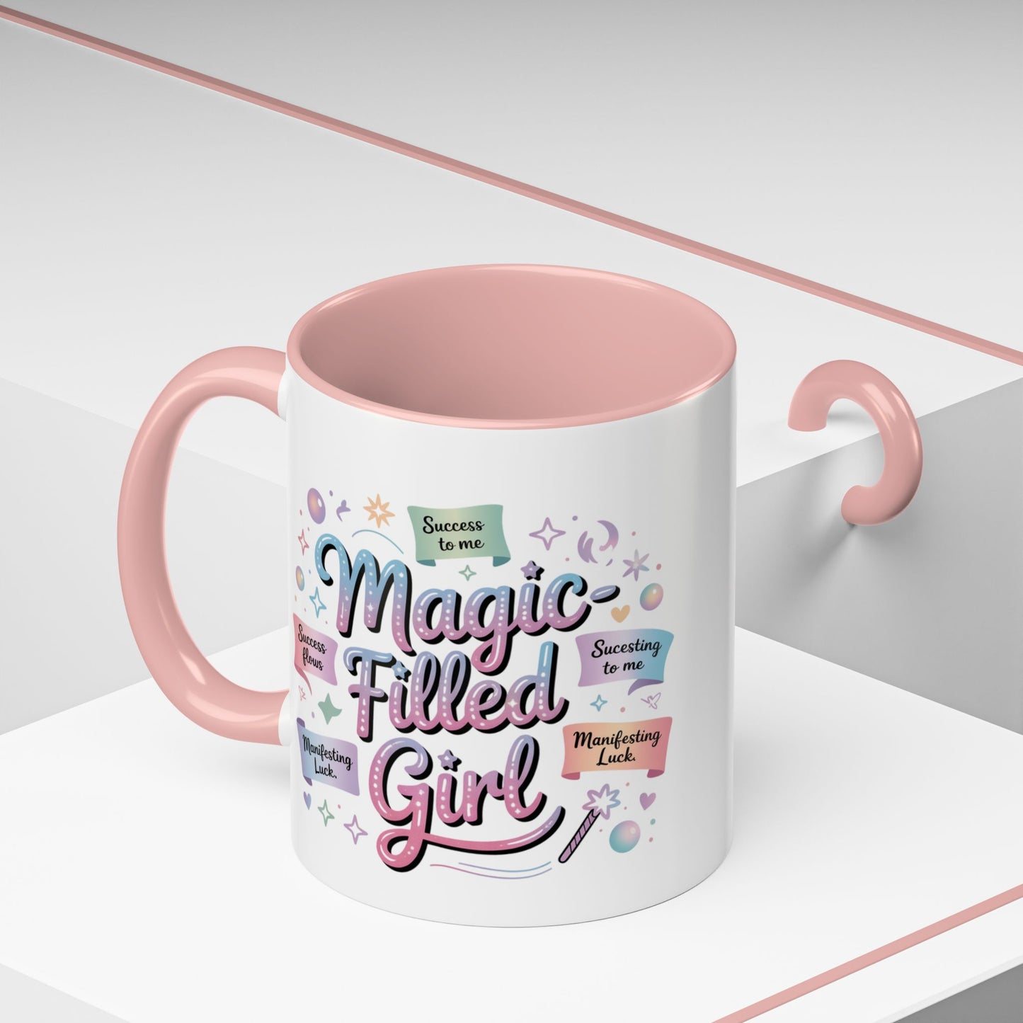 -Filled Girl Accent Coffee Mug — Inspirational Pink Pastel 11/15oz