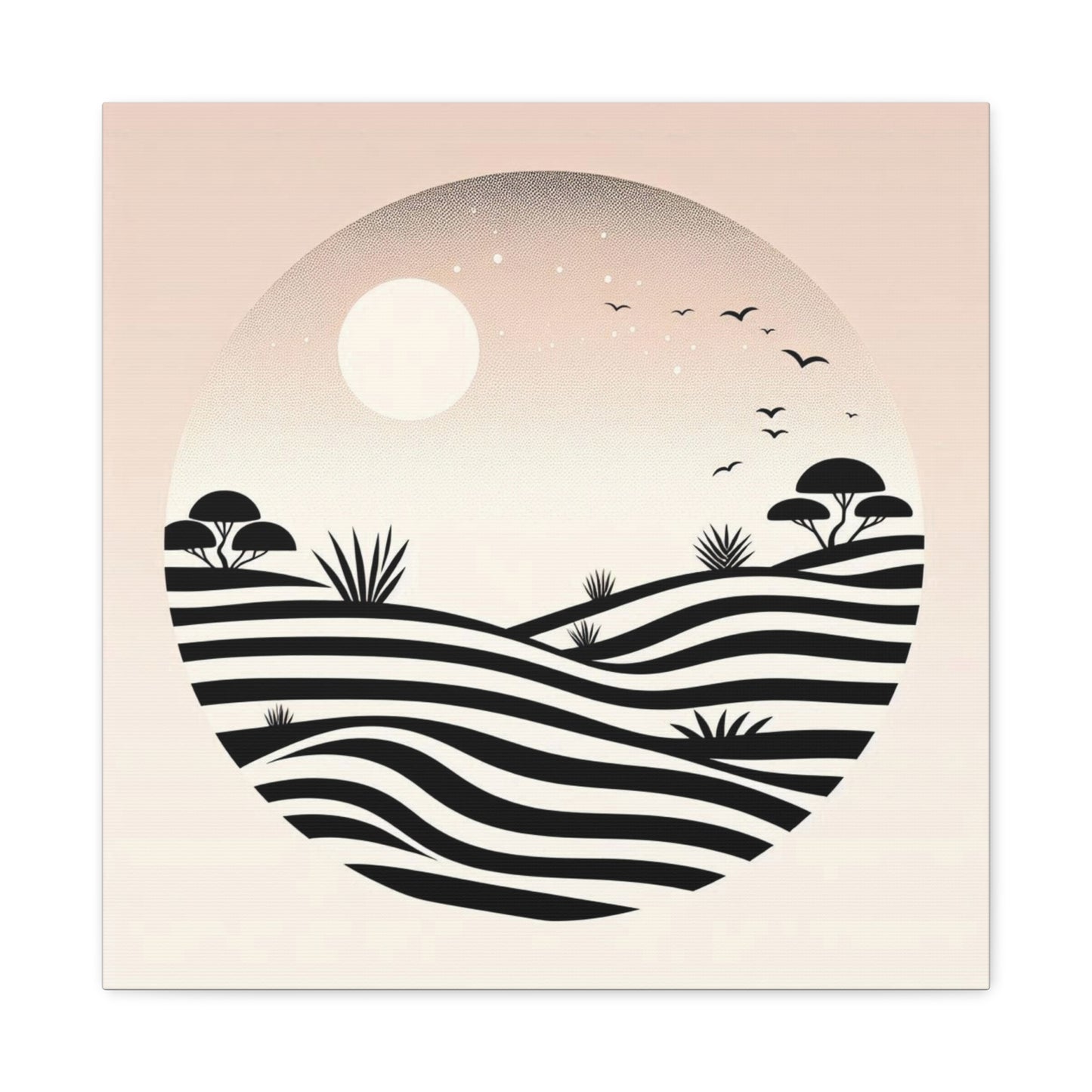 Abstract Desert Landscape Canvas Print — Minimal Black & Blush Wall Art