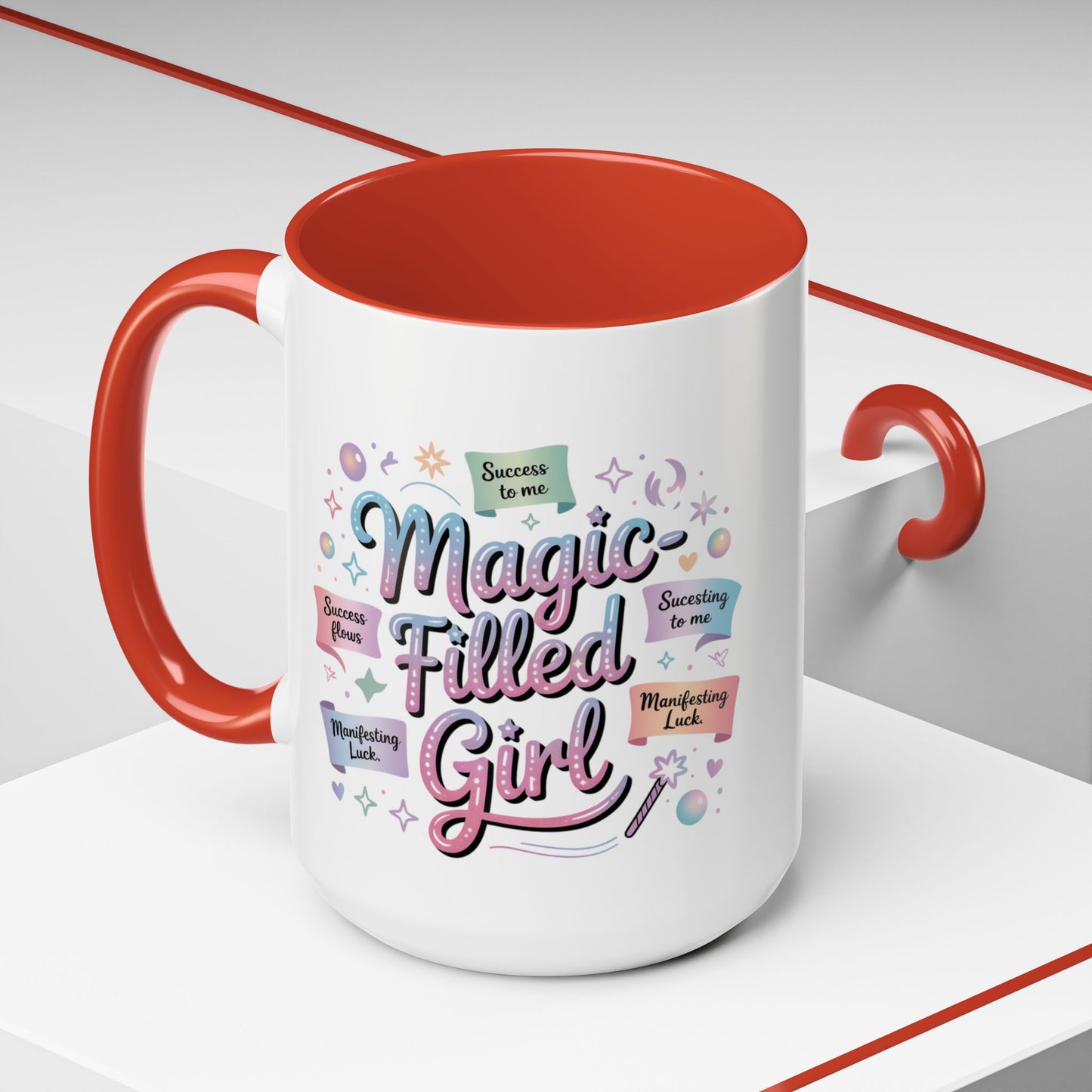 -Filled Girl Accent Coffee Mug — Inspirational Pink Pastel 11/15oz